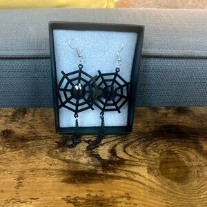 Black Spider Web Dangle Earrings